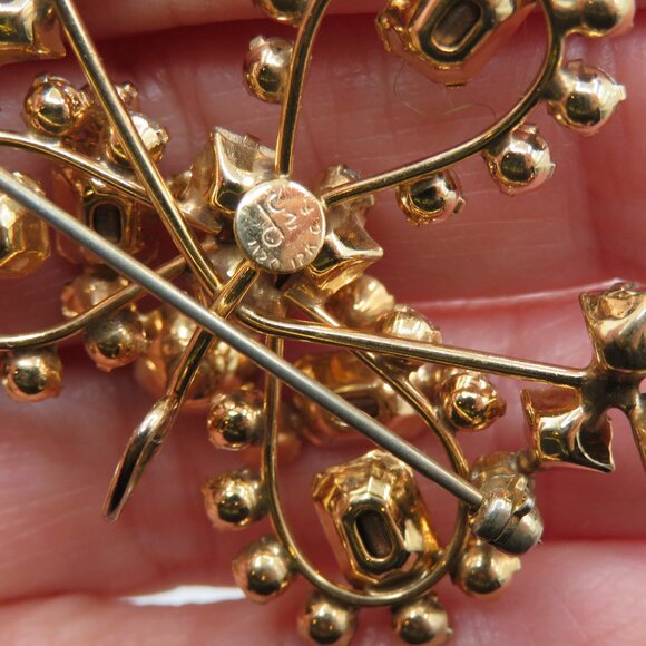 Vintage DeCurtis Pink Clear Rhinestone 12KGF Gold Tone Brooch Pendant - Picture 9 of 10